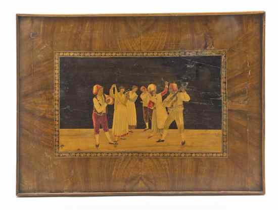 Appraisal: A Continental Marquetry Panel one side depicting musicians and dancers