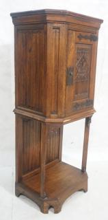 Appraisal: Antique Gothic Carved Oak Cabinet on Raised Stand Antique Gothic