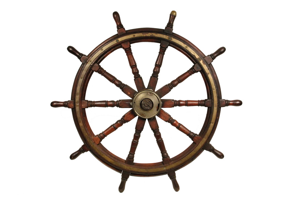 Appraisal: WHALING SHIP'S WHEEL - Large th c Walnut and Bronze