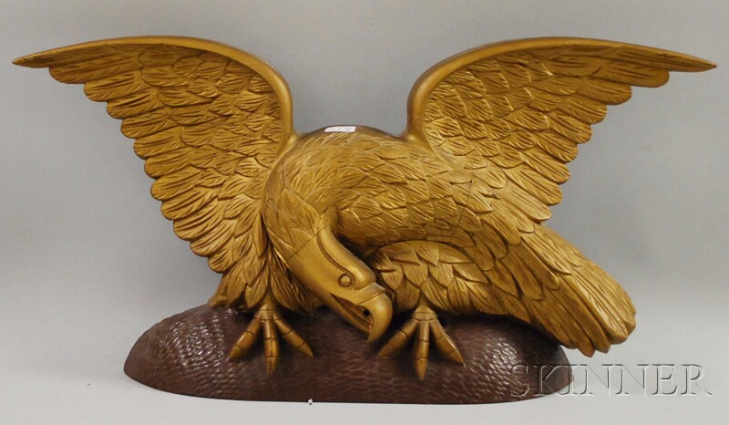 Appraisal: Carved and Painted Wood American Eagle Plaque ht wd in