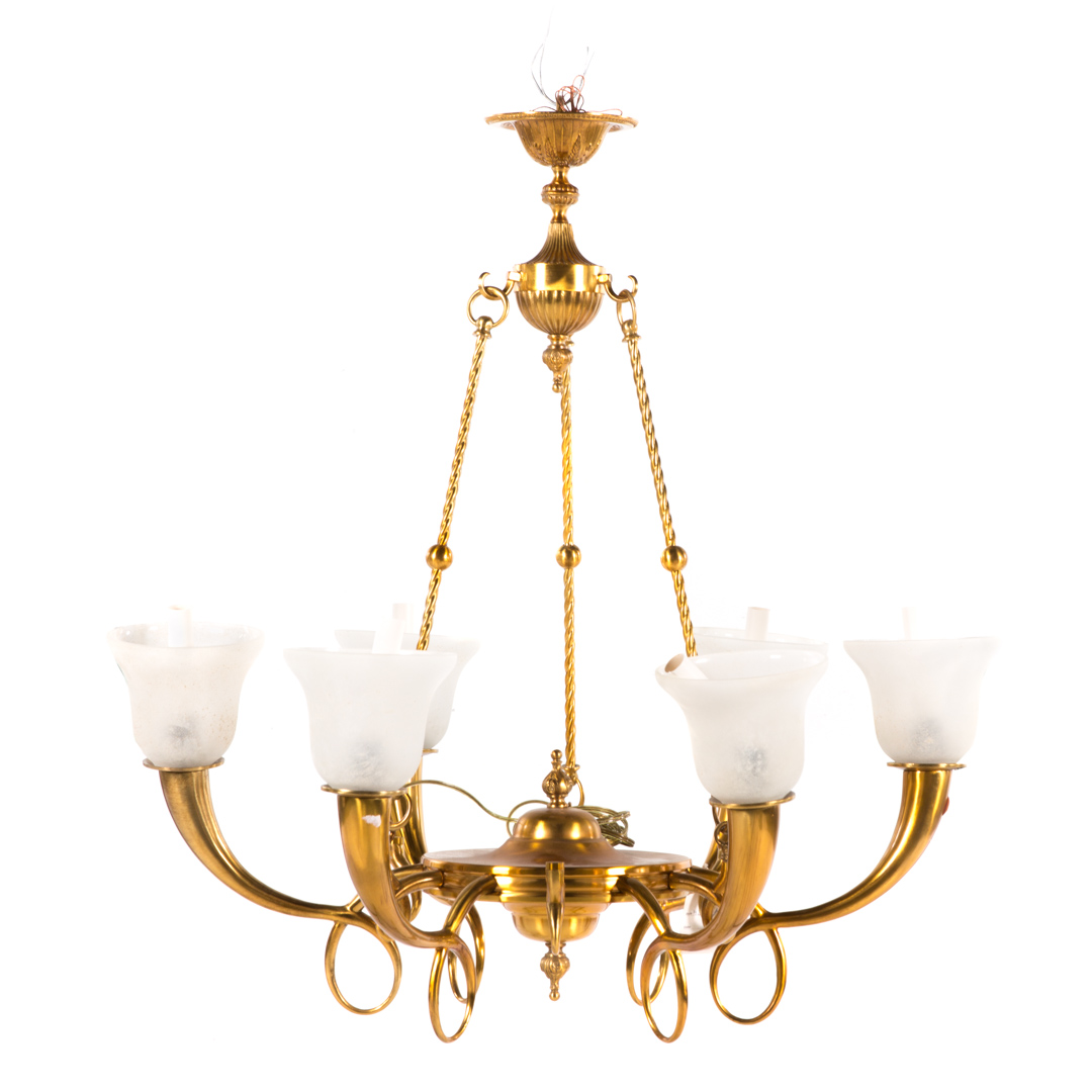 Appraisal: Italian contemporary gilt metal chandelier th century three rope twist