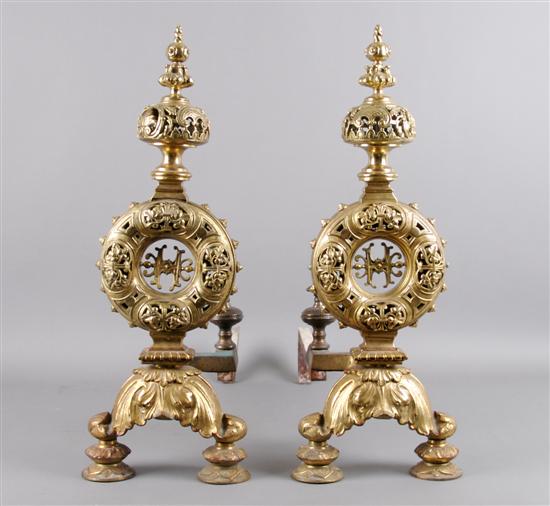 Appraisal: A Pair of Brass Chenets Height inches