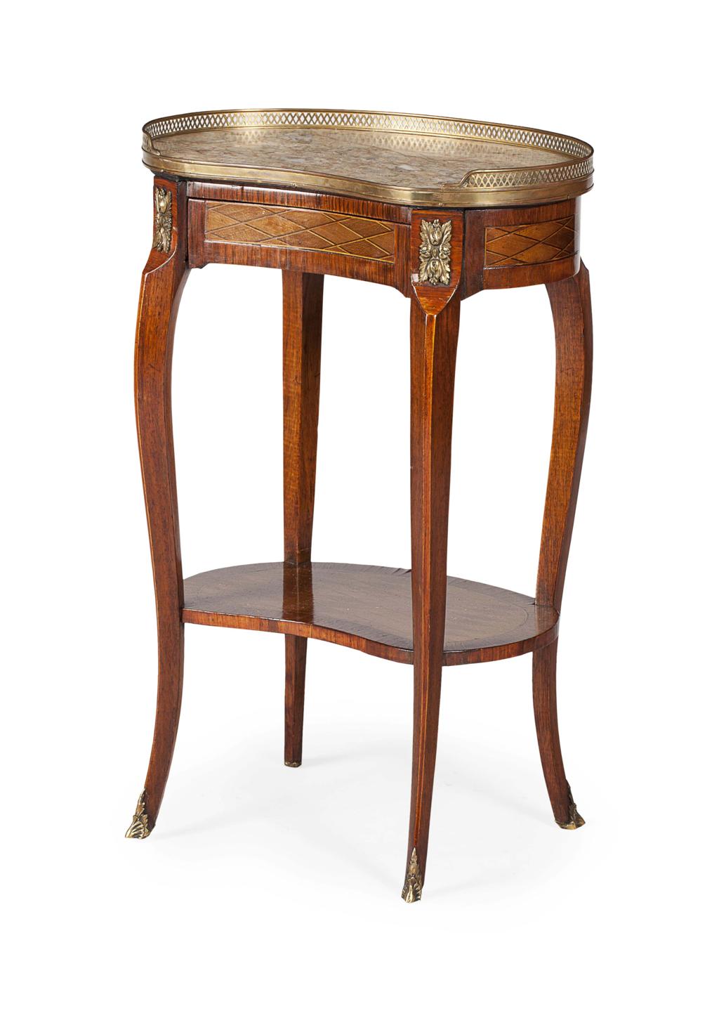 Appraisal: LOUIS XV STYLE KINGWOOD AND AMARANTH PARQUETRY AND MARBLE TOP