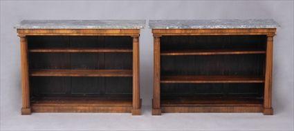 Appraisal: PAIR OF REGENCY ROSEWOOD BOOKCASES WITH MARBLE TOPS Each rectangular