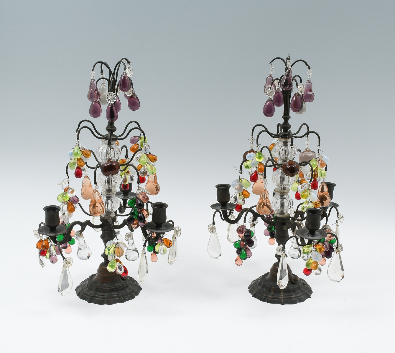 Appraisal: PAIR OF CZECH GLASS TABLE CANDELABRUM Bronze - light candelabrum