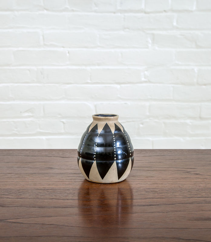 Appraisal: ART DECO PAINT-DECORATED WOOD VASE With partial label x in