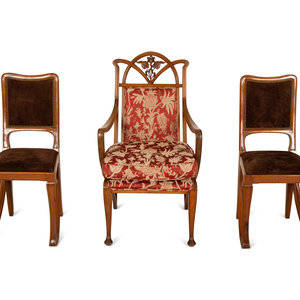 Appraisal: Three Art Nouveau Style Carved Mahogany Chairs in the Manner