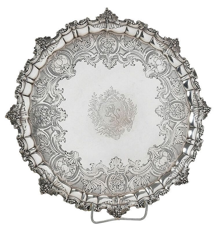 Appraisal: George II English Silver Salver London scalloped with grape and