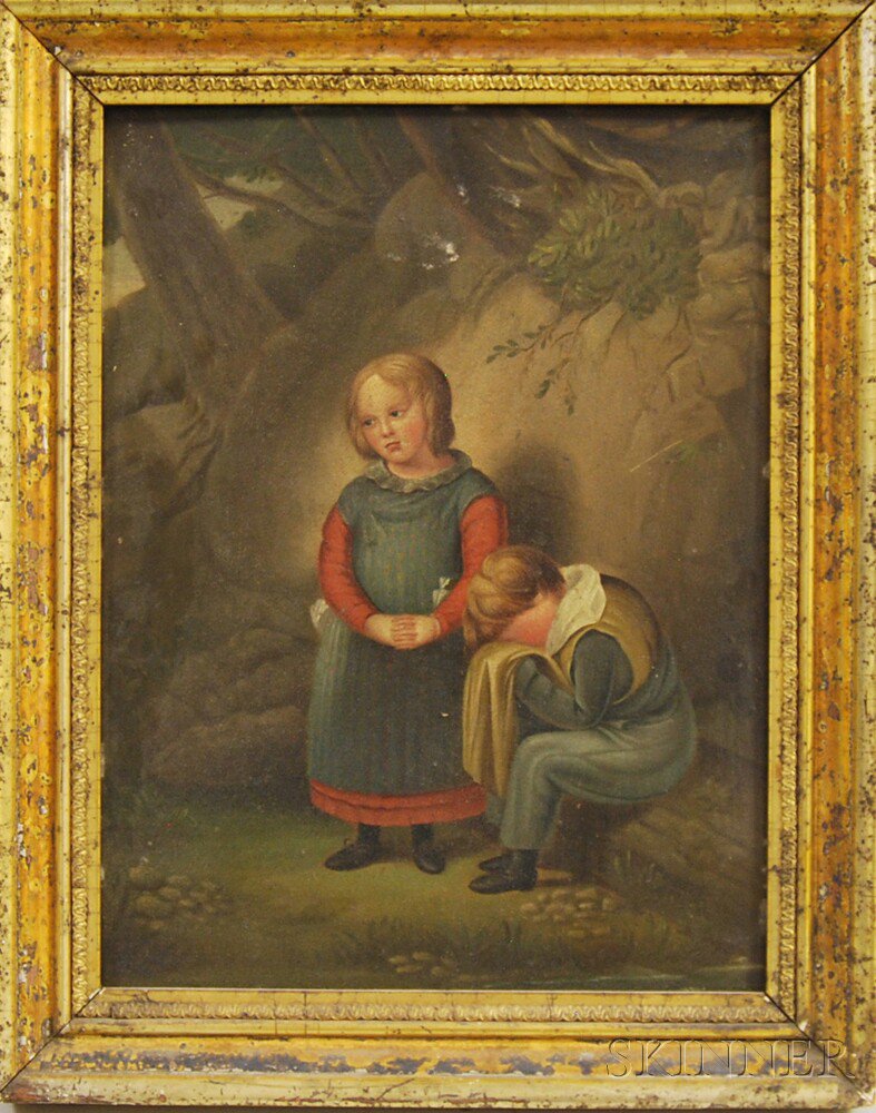 Appraisal: American School th Century Young Girl and Her Crying Brother