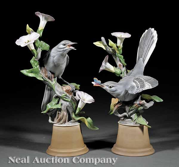 Appraisal: Two Boehm Porcelain Mockingbird Figures no stamped signed one height