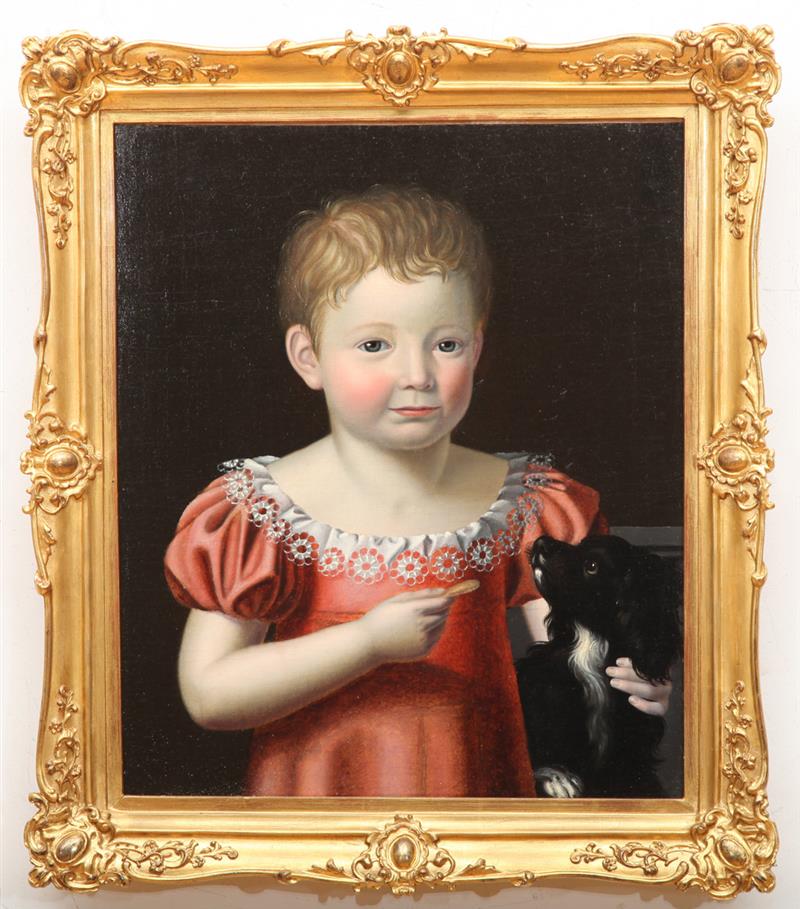 Appraisal: ENGLISH SCHOOL PORTRAIT OF A GIRL AND HER DOG Oil