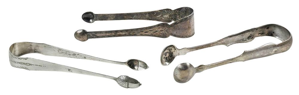 Appraisal: Three Coin Silver Tongs American early to late th century