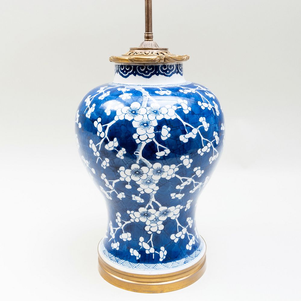 Appraisal: Chinese Gilt-Metal-Mounted Blue and White Porcelain Baluster Jar Mounted as