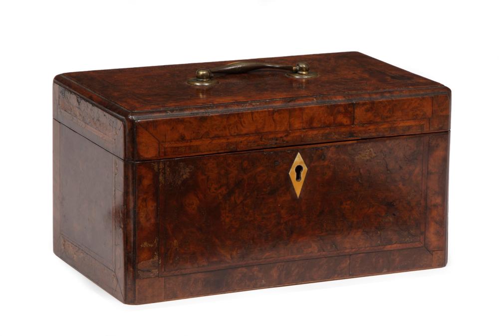 Appraisal: Queen Anne Walnut and Yew Tea Caddy c - herringbone