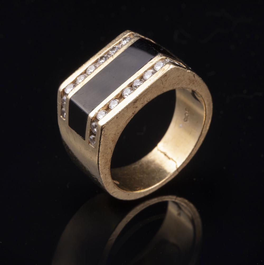 Appraisal: kt Yellow Gold Black Onyx and Diamond Band Ring set