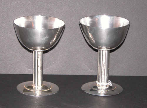 Appraisal: Pair of Hand-Wrought Sterling Silver Footed Goblets th century Unknown