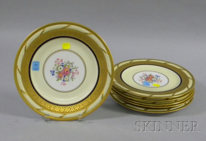 Appraisal: Set of Six Limoges Dinner Plates floral decorated center medallion