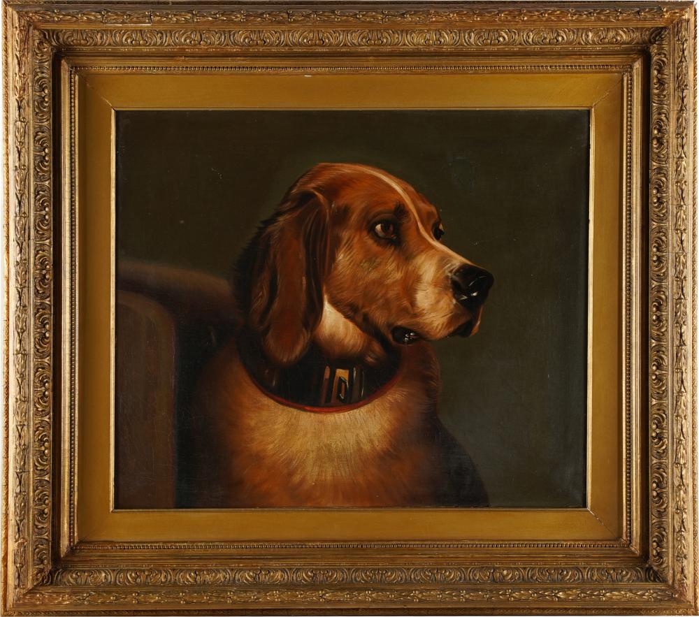 Appraisal: ENGLISH SCHOOL TH CENTURY 'BLOOD HOUND' oil on canvas signed