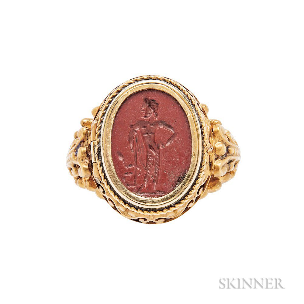 Appraisal: Antique Gold and Jasper Intaglio Ring Antique Gold and Jasper