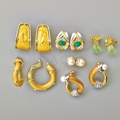 Appraisal: CHRIS CARREA AND OTHER GOLD EARRINGS Six pairs Carrea Romeo