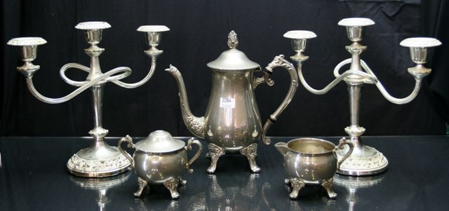 Appraisal: Assorted silver plate including candlabrae and tea set