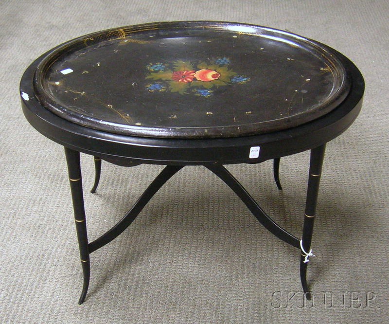 Appraisal: Victorian Oval Gilt and Hand-painted Floral Decorated Papier-mache Tray on