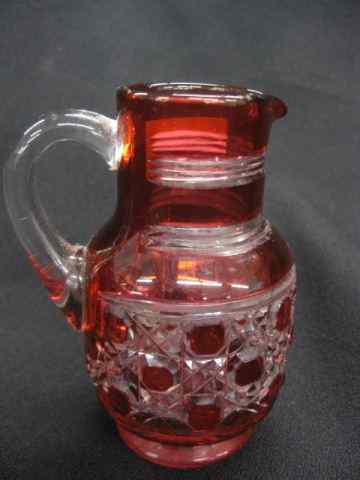 Appraisal: Cranberry Cut -to-Clear Creamer hobstar cane style '' attributed to