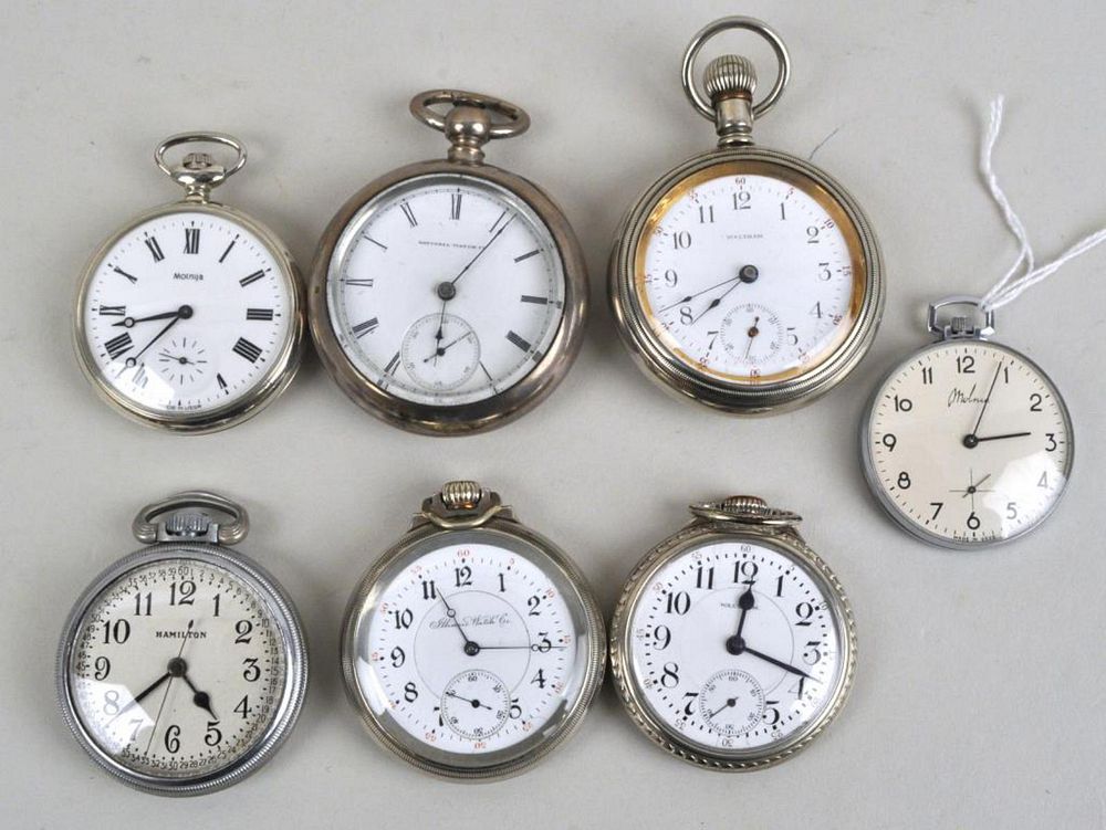 Appraisal: Group Silver Tone Pocket Watches including Hamilton Molnia Waltham Illinois