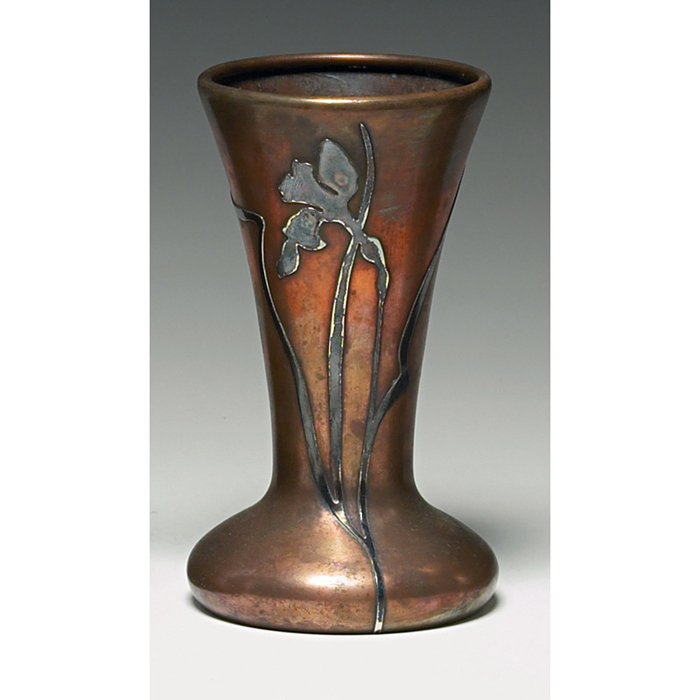 Appraisal: Heintz vase flaring form sterling on bronze applied floral design