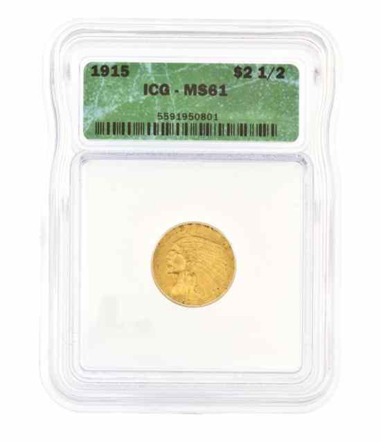 Appraisal: A U S Indian Uncirculated Gold Coin the quarter eagle