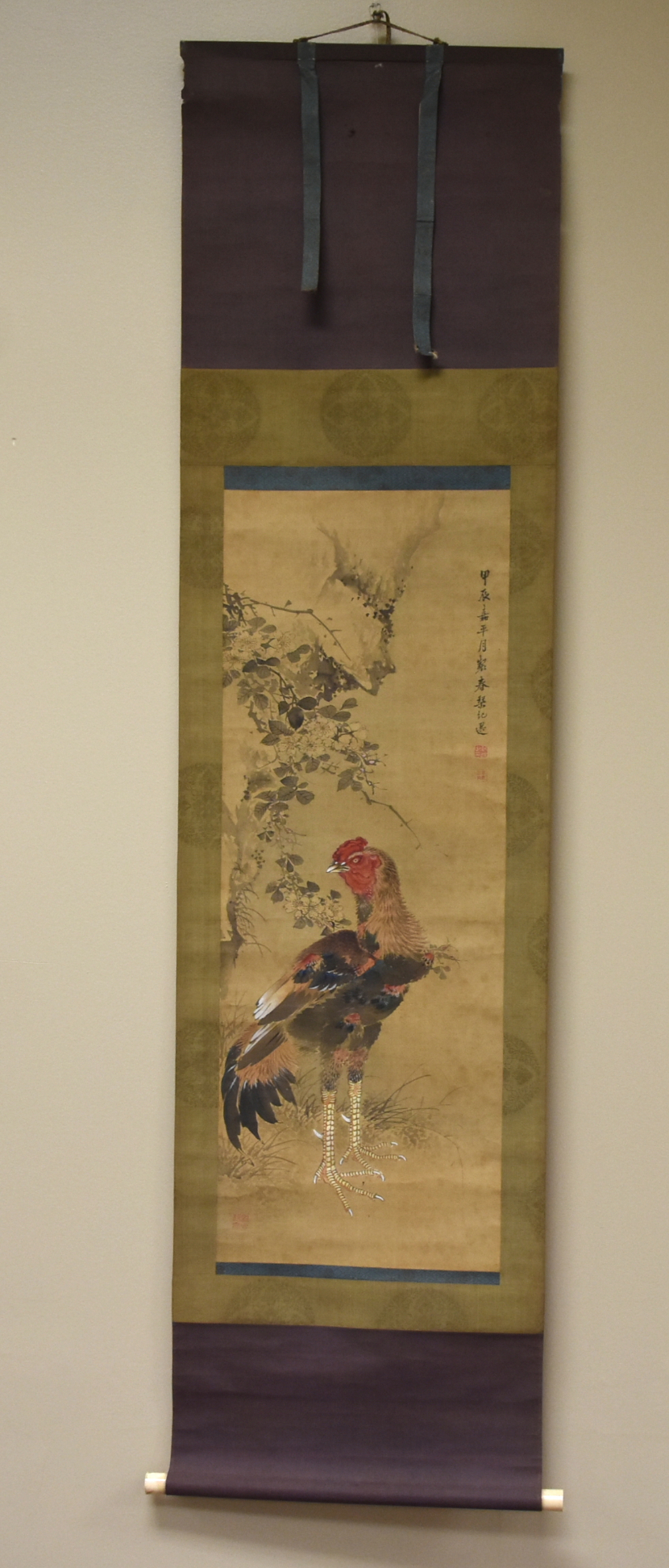 Appraisal: ANTIQUE CHINESE PAINTING OF ROOSTER ROCK TH C Japanese th