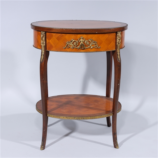 Appraisal: Parquetry two tiered side table with drawer metal fittings French