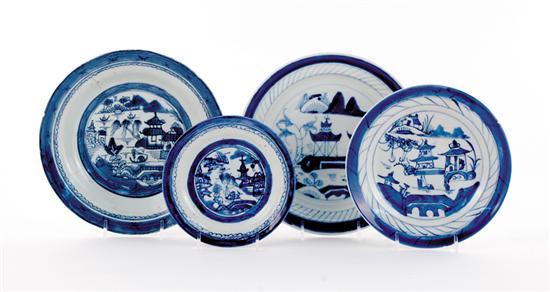 Appraisal: Chinese blue-and-white Canton plates th th century plates Dia soup