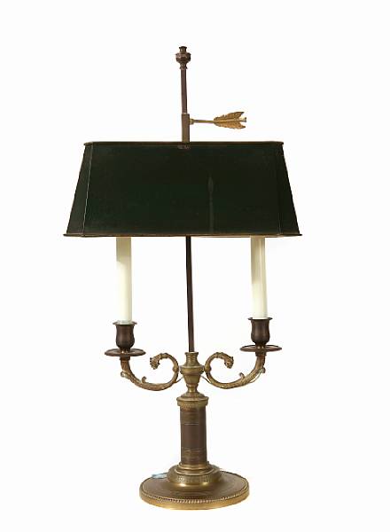 Appraisal: An Empire style two light bouillotte lamp height to finial