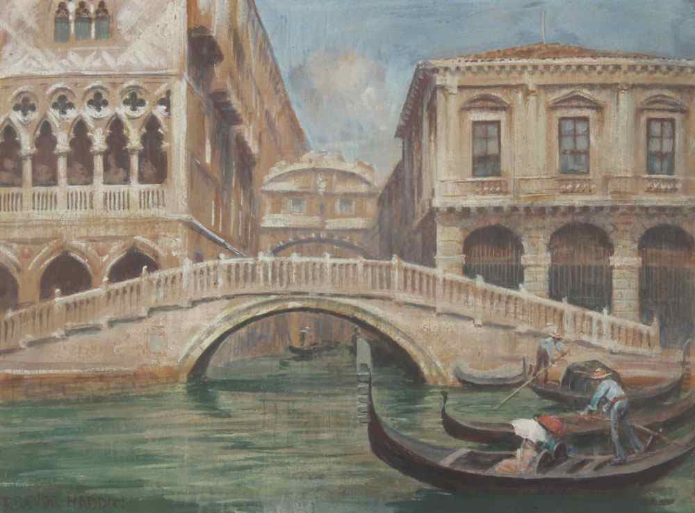 Appraisal: HADDON Arthur Trevor British - Venetian Canal Scene with Gondoliers