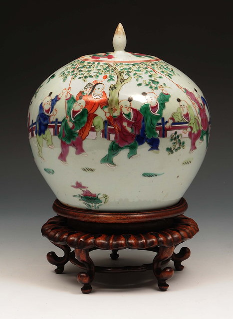 Appraisal: A Chinese ovoid jar and cover th Centurydecorated in enamels