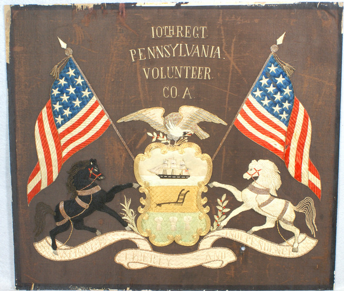 Appraisal: Unframed Civil war embroidery with PA Coat of Arms made