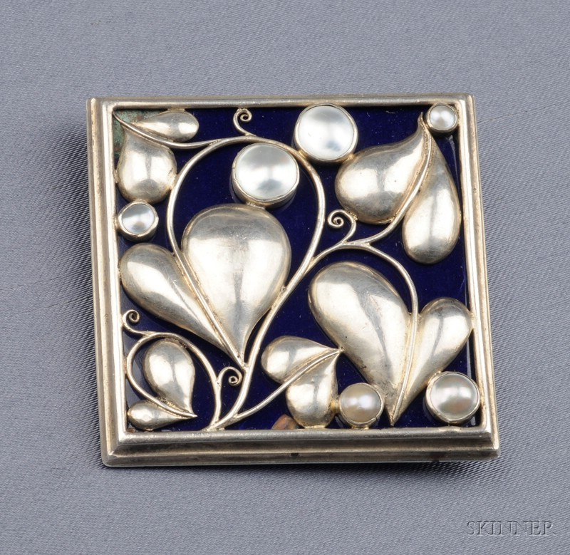 Appraisal: Silver Enamel and Freshwater Pearl Plaque Wiener Werkstaette designed as