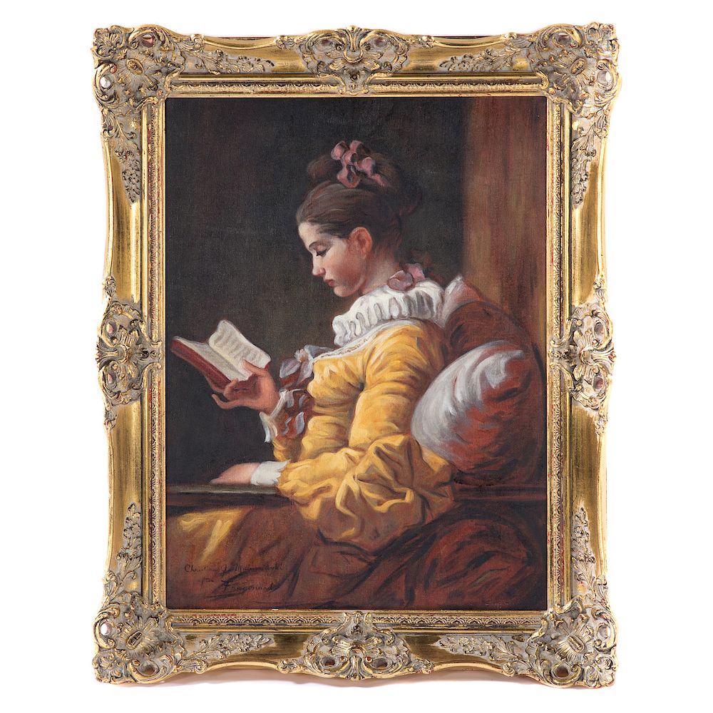 Appraisal: After Fragonard Young Girl Reading oil copy of the original