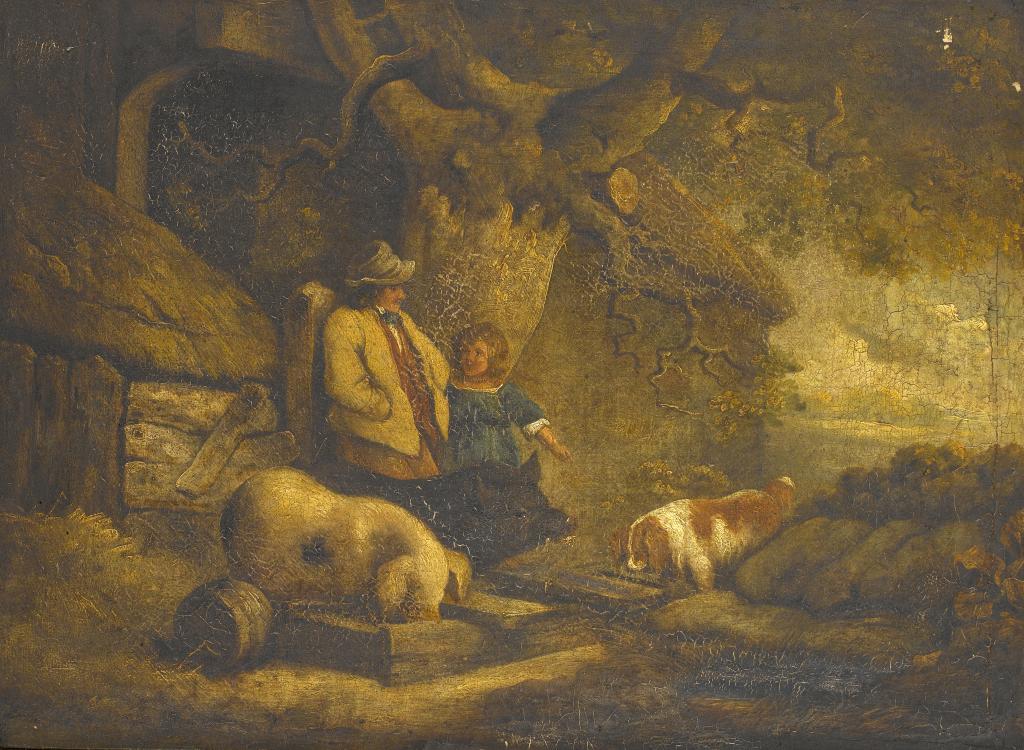 Appraisal: FOLLOWER OF GEORGE MORLAND - FEEDING THE PIGS bears signature