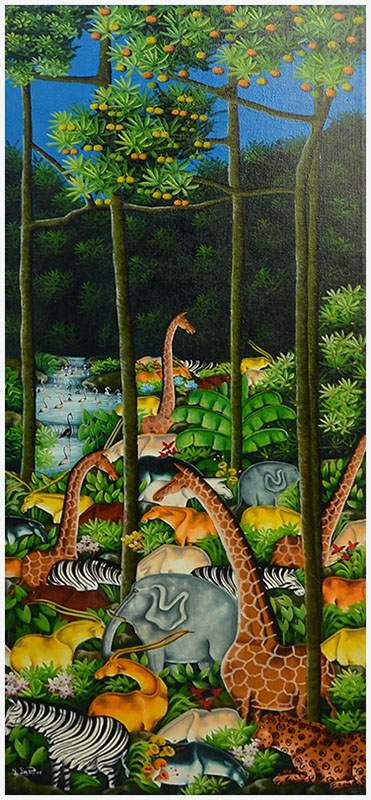 Appraisal: JEAN-PIERRE Yvon Haitian th C Haitian Jungle Scene with an