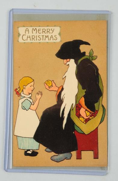 Appraisal: Black Suit Santa Postcard Art Deco style Santa in a