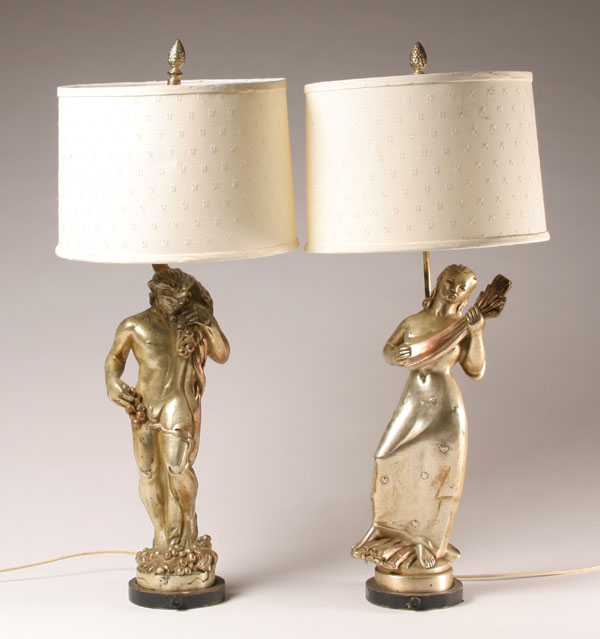 Appraisal: Pair Kupur Art Deco copper clad figural harvest theme lamps