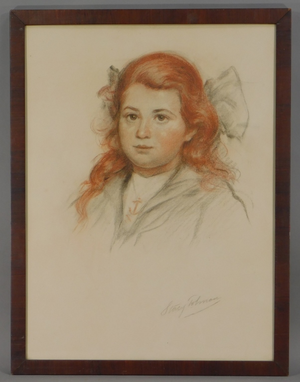 Appraisal: STACY TOLMAN PORTRAIT DRAWING ON A YOUNG GIRL Massachusetts Rhode