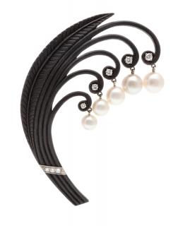 Appraisal: An Art Moderne Blackened Steel White Gold Cultured Pearl Diamond