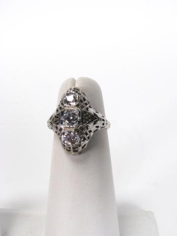 Appraisal: Vintage K white gold filigree ring with three nice quality