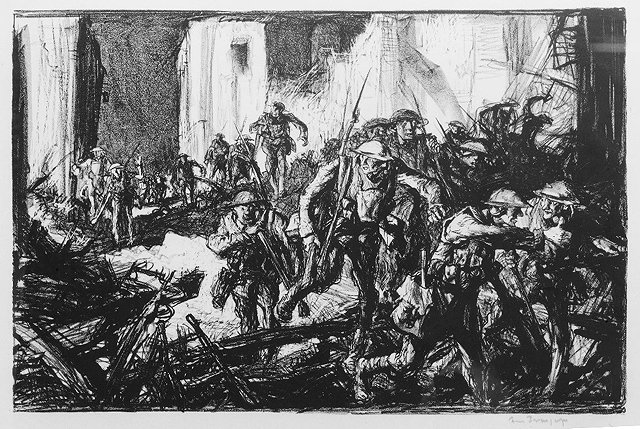 Appraisal: FRANK BRANGWYN - Canadians entering Cambrai signed in pencil lithograph