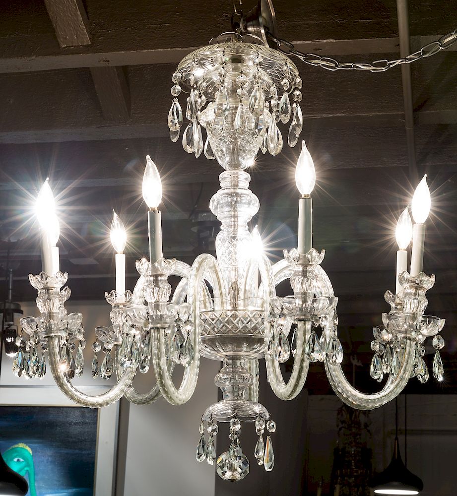 Appraisal: A GEORGE III STYLE CUT GLASS EIGHT-LIGHT CHANDELIER A GEORGE