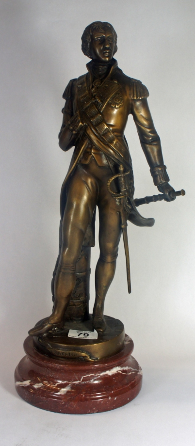 Appraisal: Bronze Figure of Lord Nelson Trafalgar Mounted on Marble Base