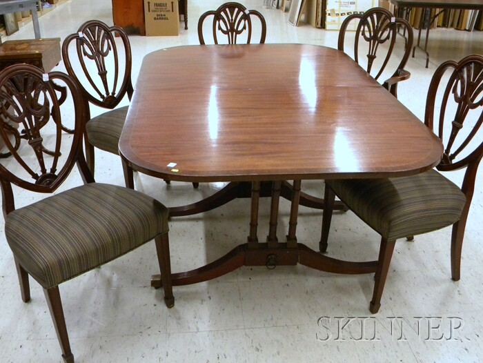 Appraisal: Federal-style Inlaid Mahogany Dining Table with a Set of Five